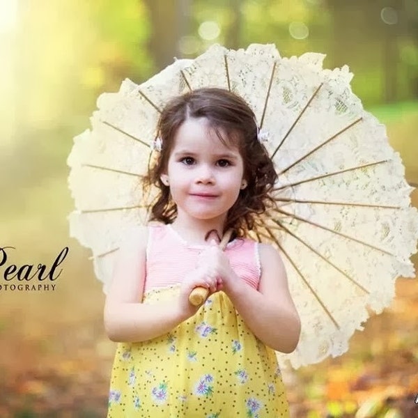 Parasol Flowergirl - Matching flowergirl parasol -  Ivory Alençon Lace with tiny sequins