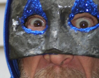 Hooded Halloween mask - Hammered metal and royal blue