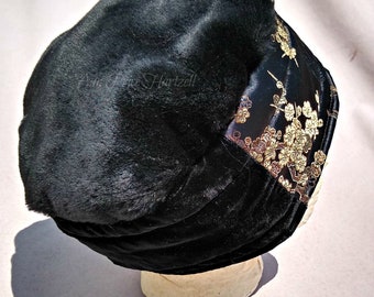 Hat Pillbox Hat Black Brocade
