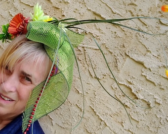 Fascinator - Flowered headband - Mardi Gras headpiece crown