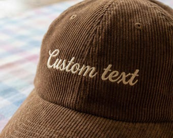 Custom Corduroy Cap, Personalized Embroidered Hat, Custom Text Logo Hat, Vintage Corduroy Dad Hat, Custom Gift for Men Women