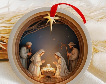Nativity Christmas 3D Ornament, holly night ornament, Christian Christmas Keepsake, jesus ornament, nativity scene ornament