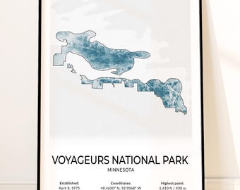 Voyageurs National Park Map Poster, Topographic Minnesota Wall Art, Rainy Lake, Kabetogama Lake, Kettle Falls, Ellsworth Rock Gardens Print