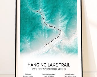 Hanging Lake Trail Map Poster, Topographic Colorado Wall Art, Glenwood Canyon, Spouting Rock, White River Forest, Natural Landmark Print