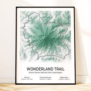 Mount Rainier Wonderland Trail Map Poster, National Park Wall Art, Topographic Print, Washington Souvenir, Thru Hiker Backpacking Gift Decor