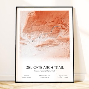 Feines Arch Track Poster, Arches National Park Wandkunst, Topographischer Druck, Utah Souvenir, Naturliebhaber Wandergeschenk, Landschaftsdekor