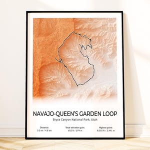 Bryce Canyon Navajo Loop Map Poster, National Park Wandkunst, Topographischer Weg Druck, Utah Souvenir, Wanderliebhaber Geschenk, Landschaftsdekor