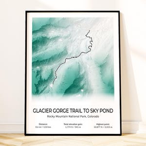 Rocky Mountain Sky Pond Karte Poster, National Park Wandkunst, Topographischer Weg Druck, Colorado Souvenir, Wanderliebhaber Geschenk, Landschaftsdekor