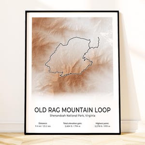 Shenandoah Old Rag Berg Karte Poster, Wand Kunst des National Park, Topographischer Druck, Virginia Souvenir, Wander Geschenk, Landschaft Dekor