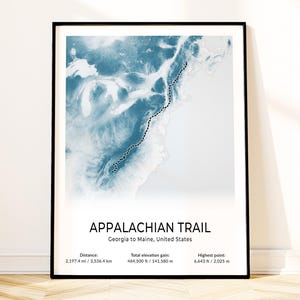 Póster del mapa del sendero de los Apalaches, arte mural topográfico, impresión para mochileros, recuerdo de la cordillera de la Costa Este, regalo para senderistas, decoración paisajística