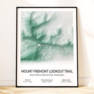 Mount Fremont Lookout Map Poster, Mount Rainier Nationalpark Wandkunst, Topografischer Druck, Washington Souvenir, Wandergeschenk, Landschaftsdekor