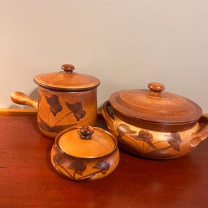 Handmade Italian Ceramic 3 piece Set/ MammaRo with Floral Motif-Handled Pot,Bean Pot, and Sugar bowl