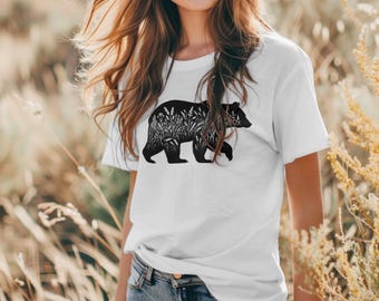 Camiseta minimalista de oso: Gráfico de naturaleza y vida silvestre, unisex, teñida en prenda
