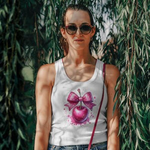 Cherry Tank Top, Cute Cherry with Bow Tank, Trending Summer Women&#39;s Sleeveless Shirt, Cherries Camisole