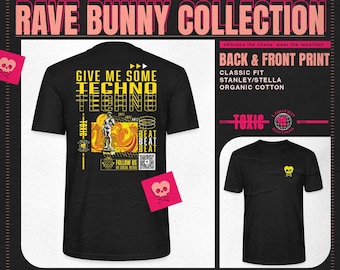 Techno Festival T-shirt | Back & Front Print | Cotton | Rave | Yellow | Music Festival | Graphic Tee | Concert Outfit | Streetwear | DJ |
