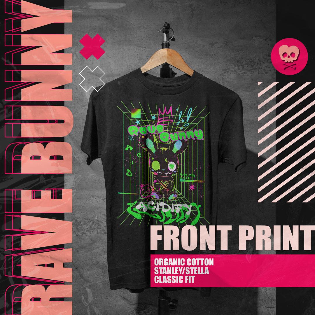 Rave Bunny Festival T-shirt | Front Print | Cotton | Rave | Green | Acid | Music Festival | Graphic Tee | Concert Outfit | Streetwear