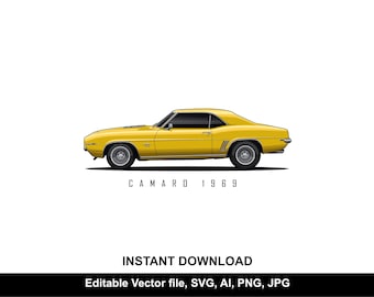 1969 Camaro Vector Art | Classic Car Illustration | Editable SVG AI | Print & Design Use