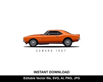 1967 Camaro Vector Art | Classic Car Illustration | Editable SVG AI | Print & Design Use
