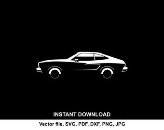 Silueta vectorial del Mustang 1974 en formato SVG, clipart vectorial para corte (descarga digital).