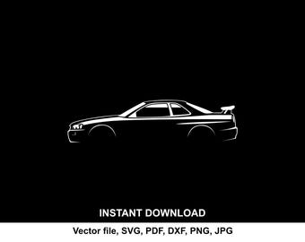 GTR R34 Car Silhouette: Vector Cut File for cricut, print, cameo (Digital Download)