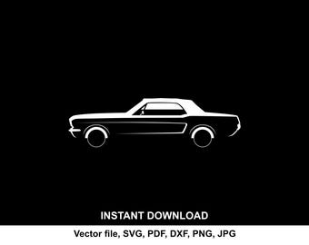 Silueta vectorial SVG del Mustang 1964 Corvettable, clipart vectorial para corte (descarga digital)