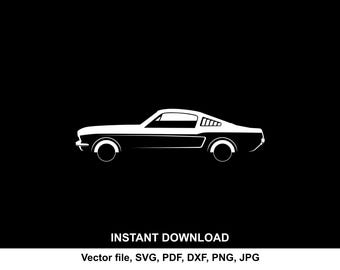 Silueta vectorial del Mustang de 1966 en formato SVG, clipart vectorial para corte (descarga digital).