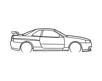 GTR R34 Car Silhouette SVG PNG for cutting, print, cricut, sticker