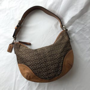 Coach Soho F10924 Brown Signature Canvas Leather Strap Shoulder Hobo Bag Y2K