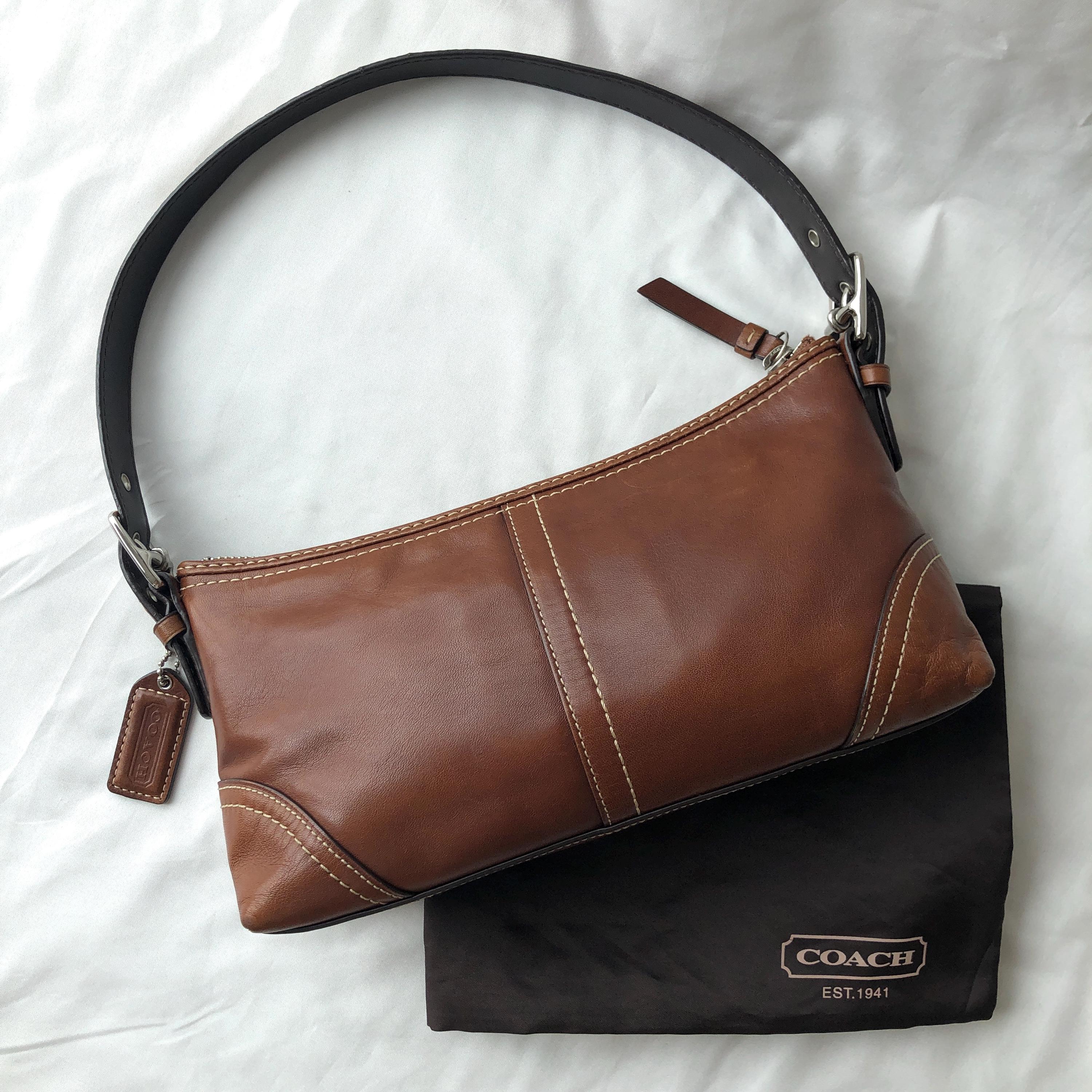 Coach F11195 Brown Leather Hamptons Soho Demi Shoulder Baguette 