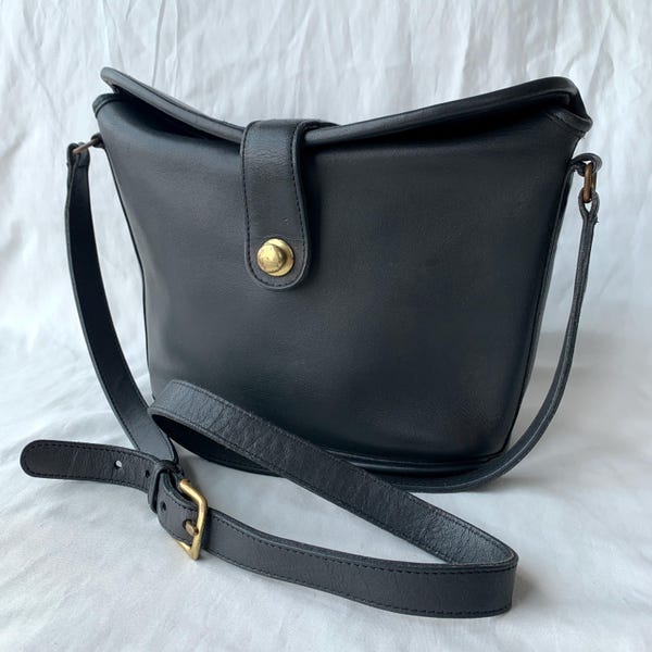 Vintage Coach Binocular Bag 9853 Navy Leather Made In USA Pre-1994