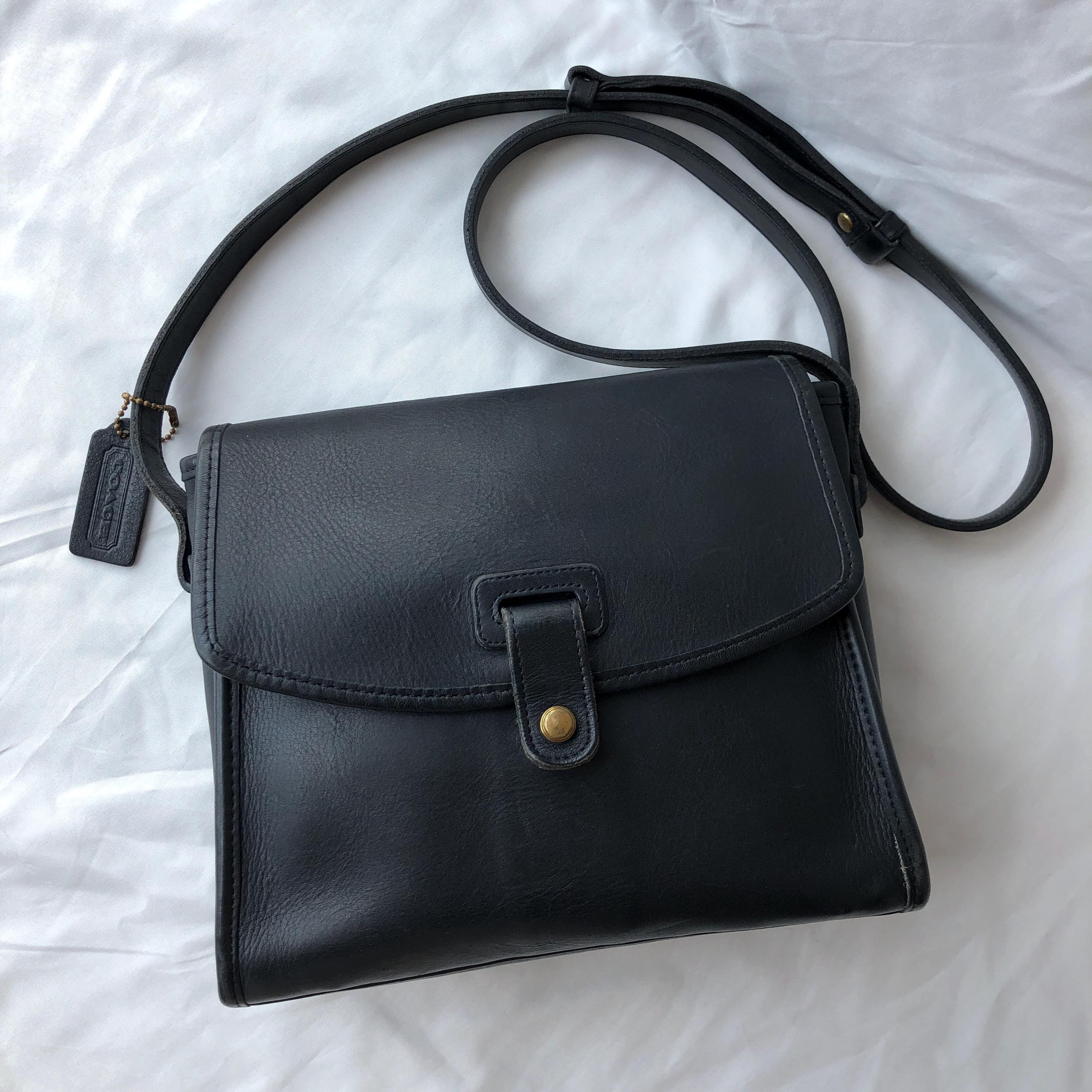 バッグ OLD COACH LEATHER SHOULDER BAG Vintage Coach Flap Shoulder Crossbody Bag H33-9599 Black