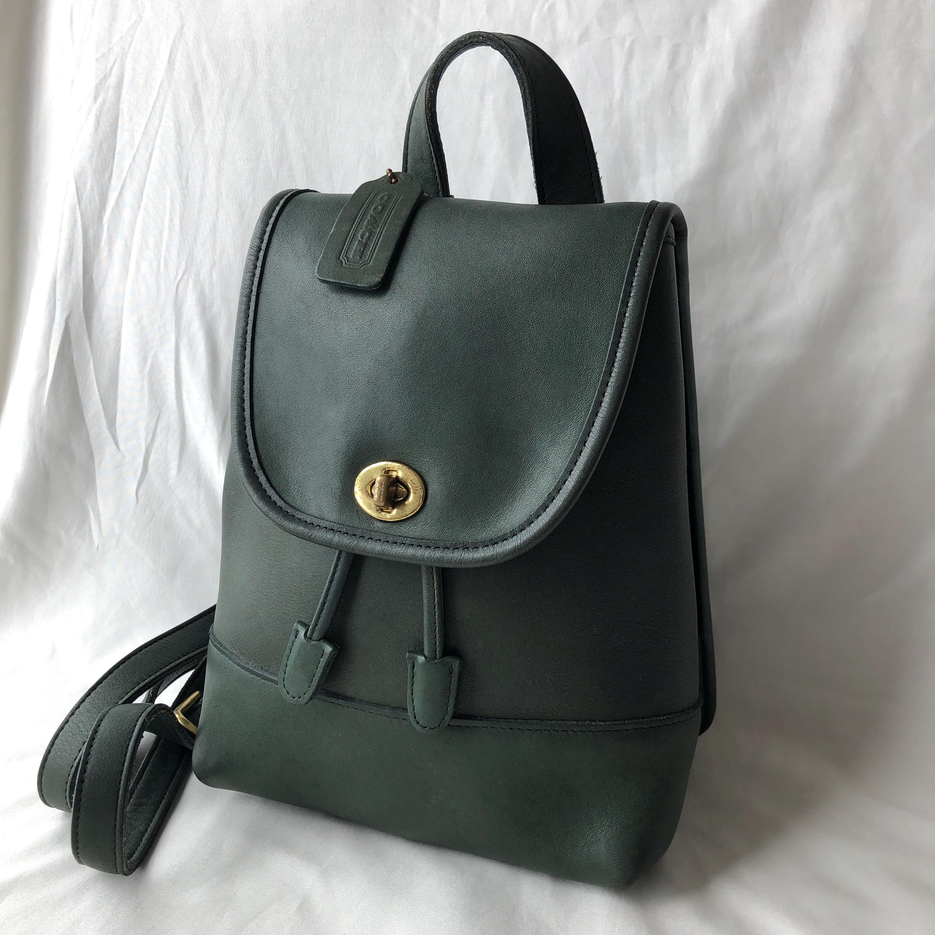 Vintage Coach Daypack 9960 Bottle Green Leather Backpack Bag Made