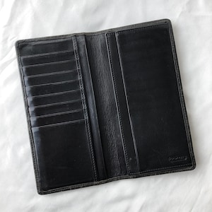 Carteira Coach Vintage Couro de Búfalo Preto Longo Porta-Cartões e Notas