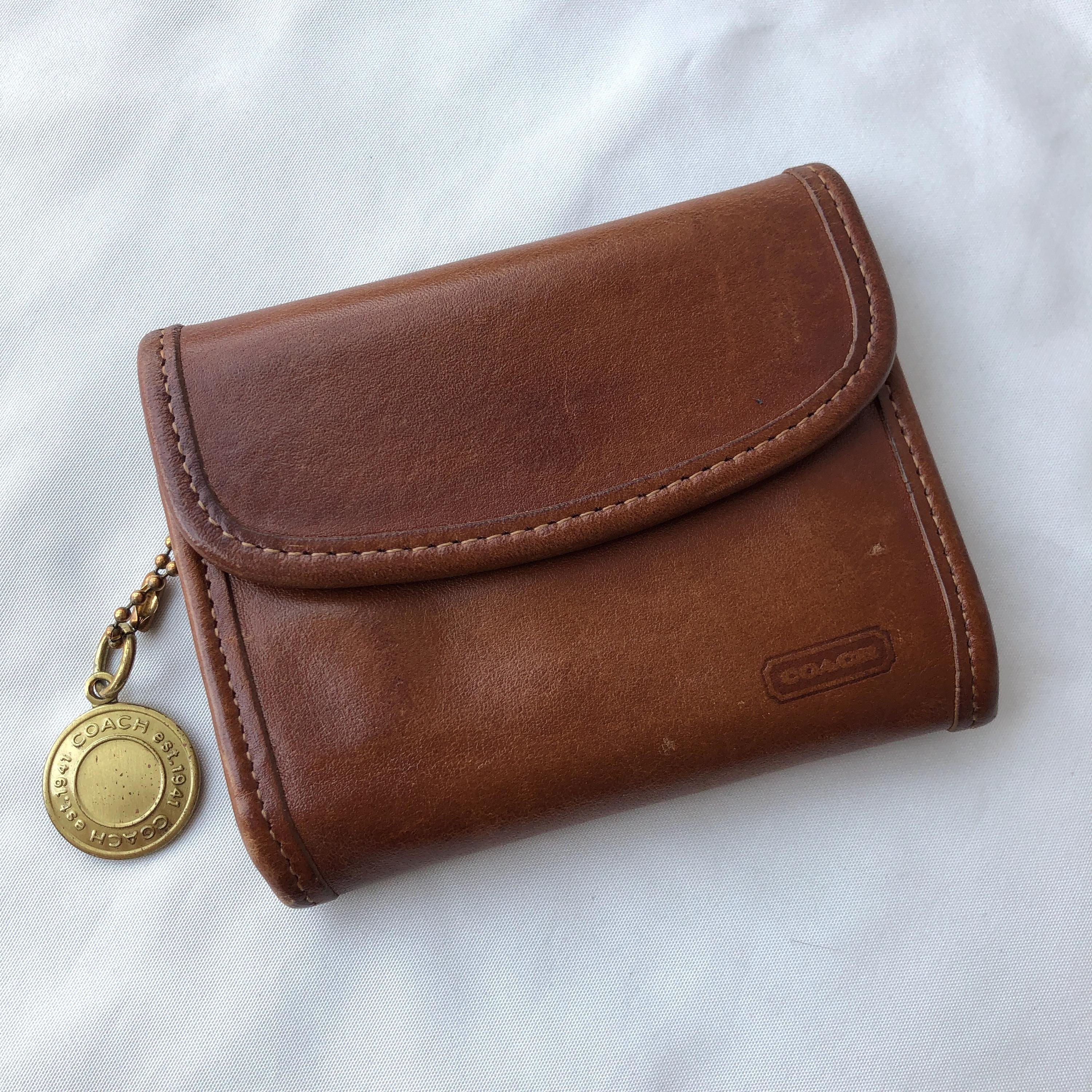Vintage Coach 7219 British Tan Brown Leather Mini Wallet