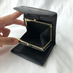 Vintage Coach Black Leather Envelope Wallet Kisslock Trifolding Coin Purse