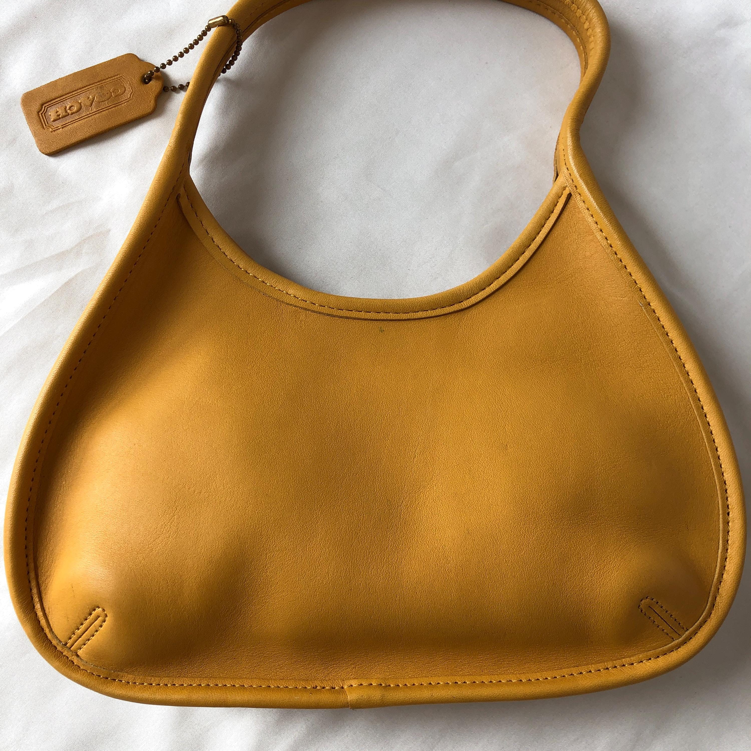 バッグ COACH Ergo Yellow 9027 Hand Bag Hobo Vintage Coach Ergo 9027 Mini Satchel Yellow Leather Shoulder