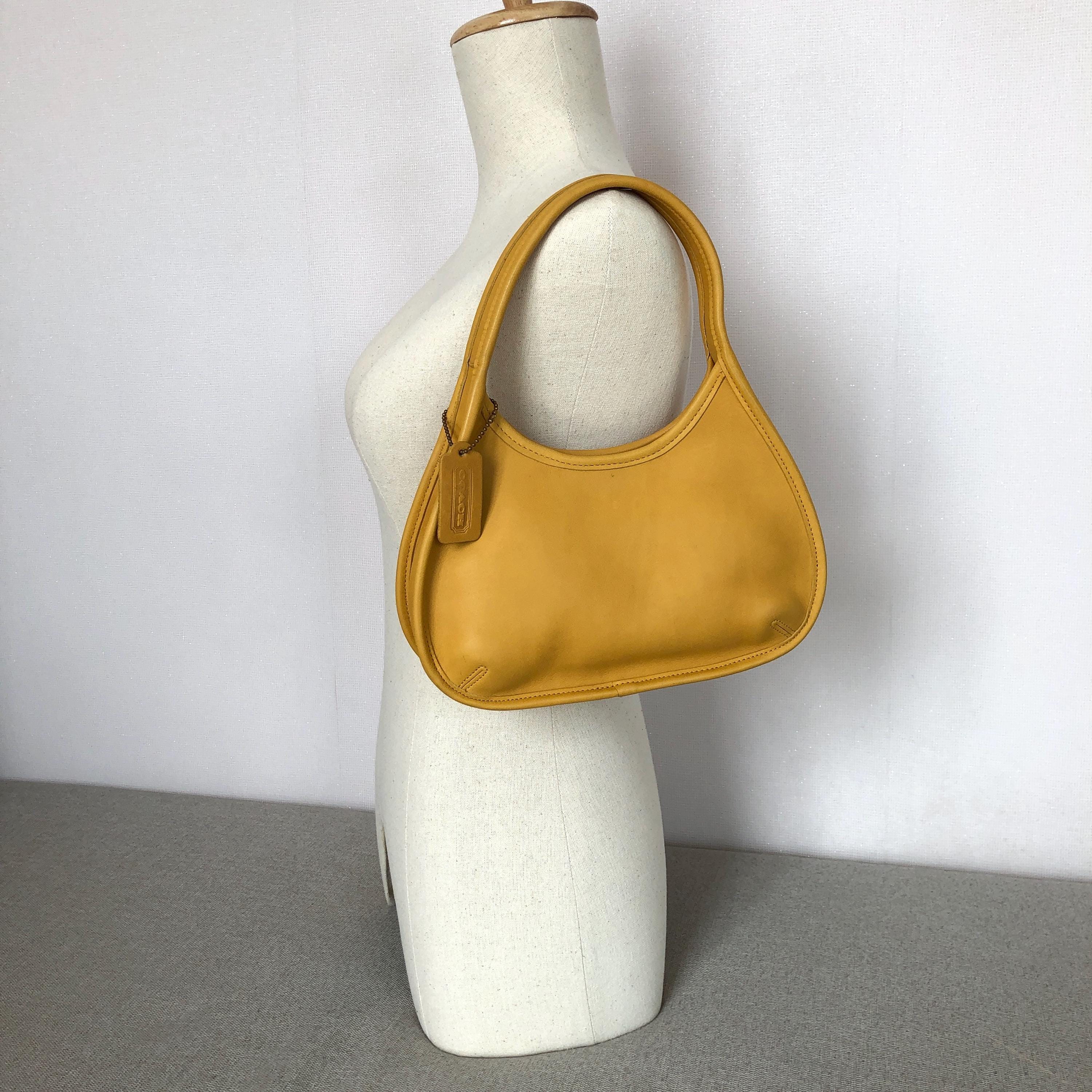バッグ COACH Ergo Yellow 9027 Hand Bag Hobo Vintage Coach Ergo 9027 Mini Satchel Yellow Leather Shoulder