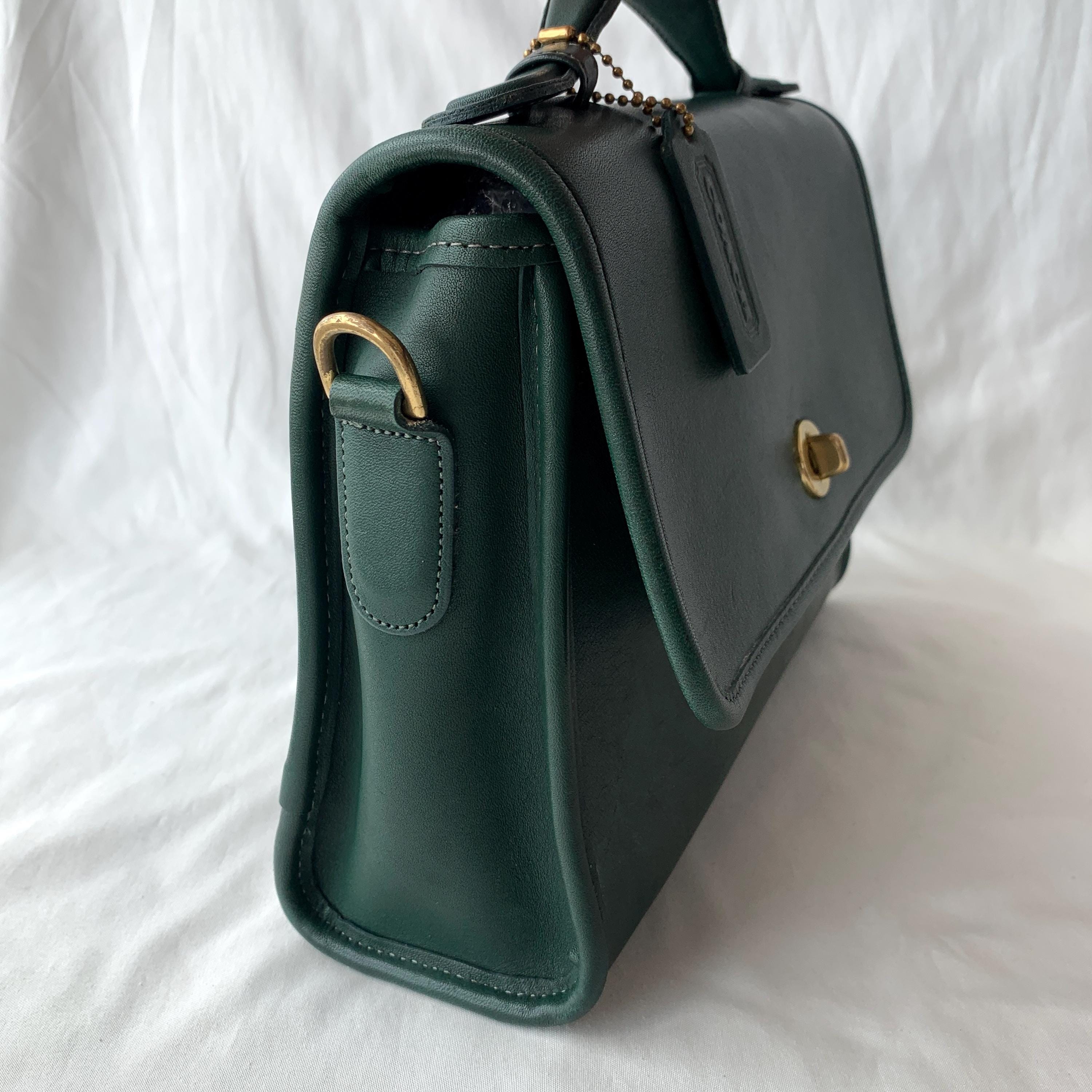Vintage Coach Court Bag 9870 Bottle Green Leather Made in USA 1994