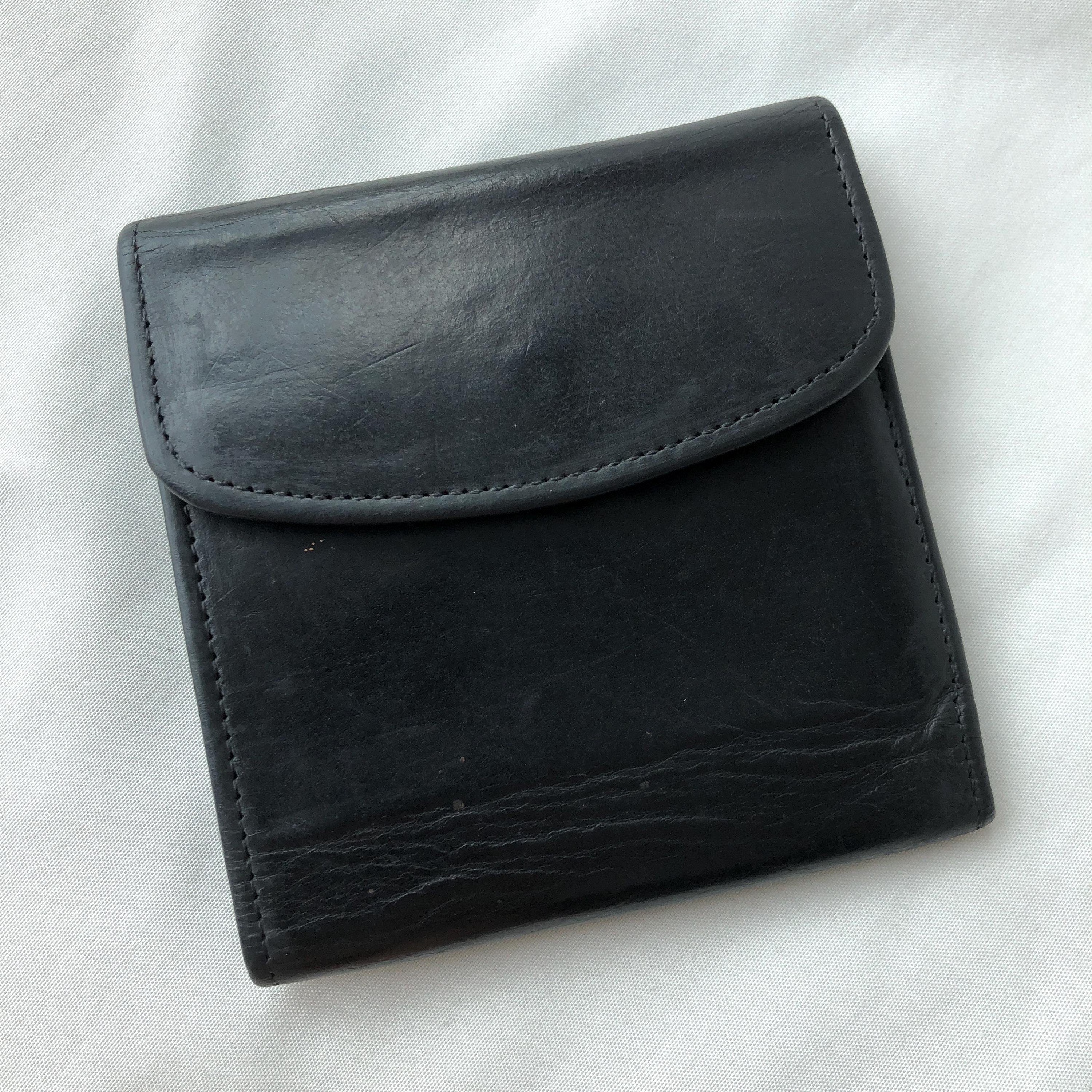 Vintage Coach Black Leather Wallet Kisslock Trifolding Coin Purse
