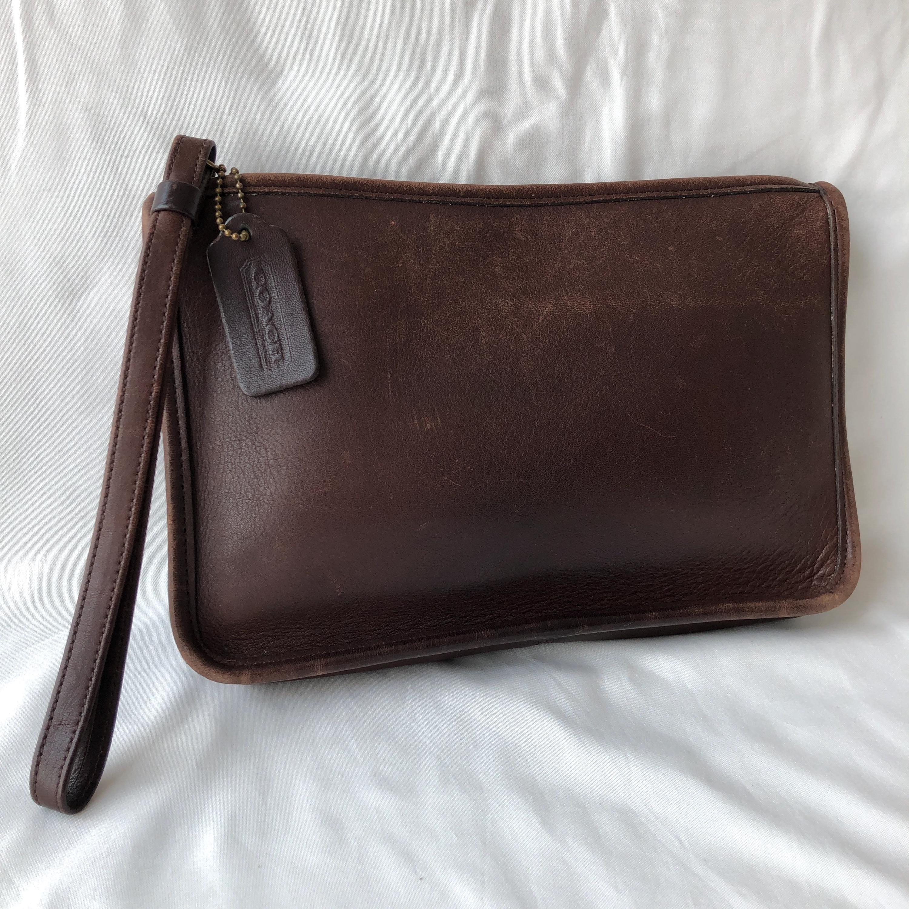 Vintage Coach Zip Top Clutch 9972 Mahogany Brown Leather Bag