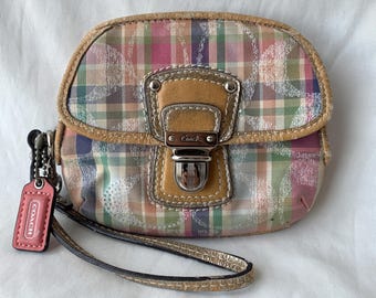 Coach Poppy Madras Plaid Pattern Canvas & Leather Sequined Tote