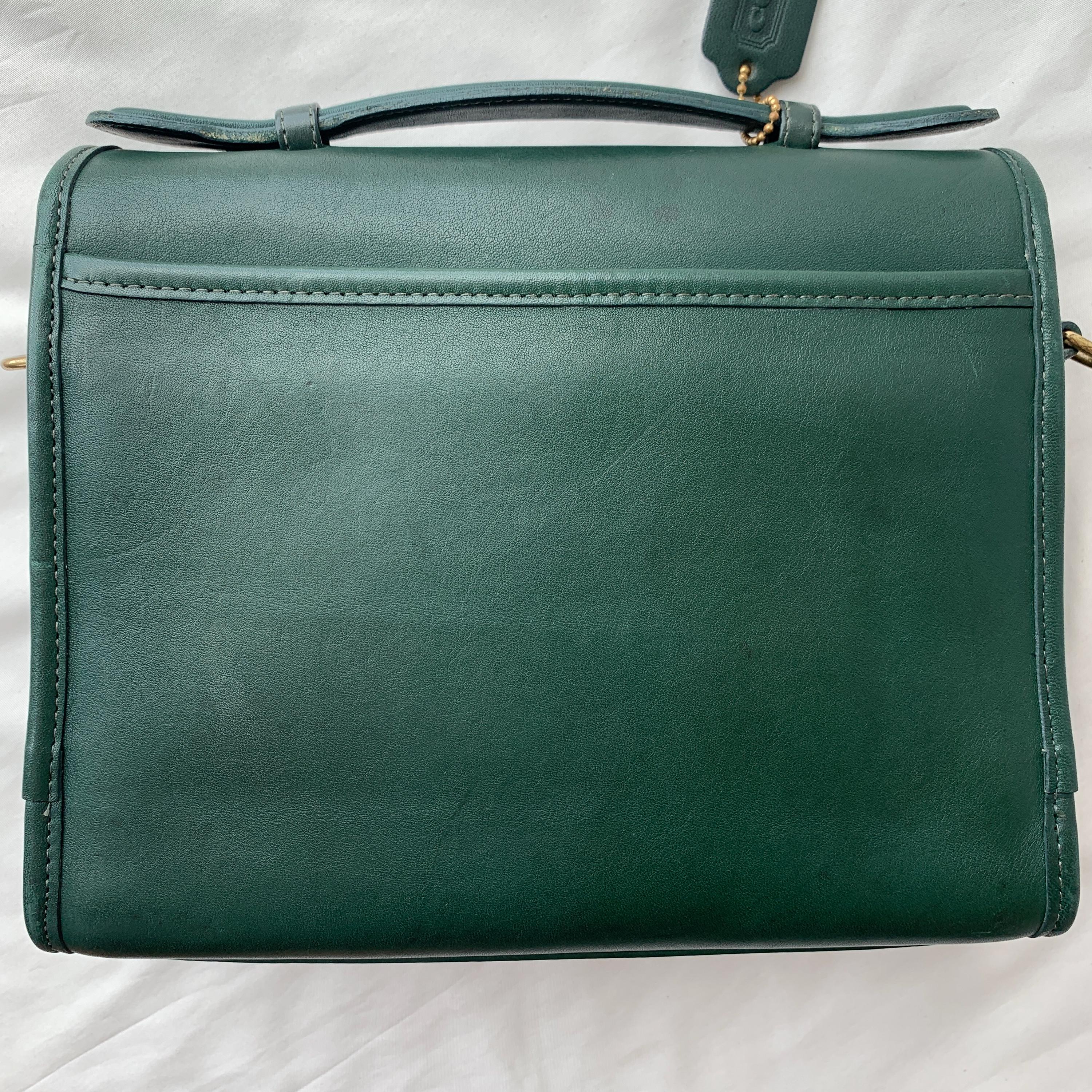 Vintage Coach Court Bag 9870 Bottle Green Leather Made in USA 1994