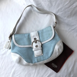 Coach Soho F10926 Blue Signature Canvas White Leather Strap Shoulder Bag Y2K