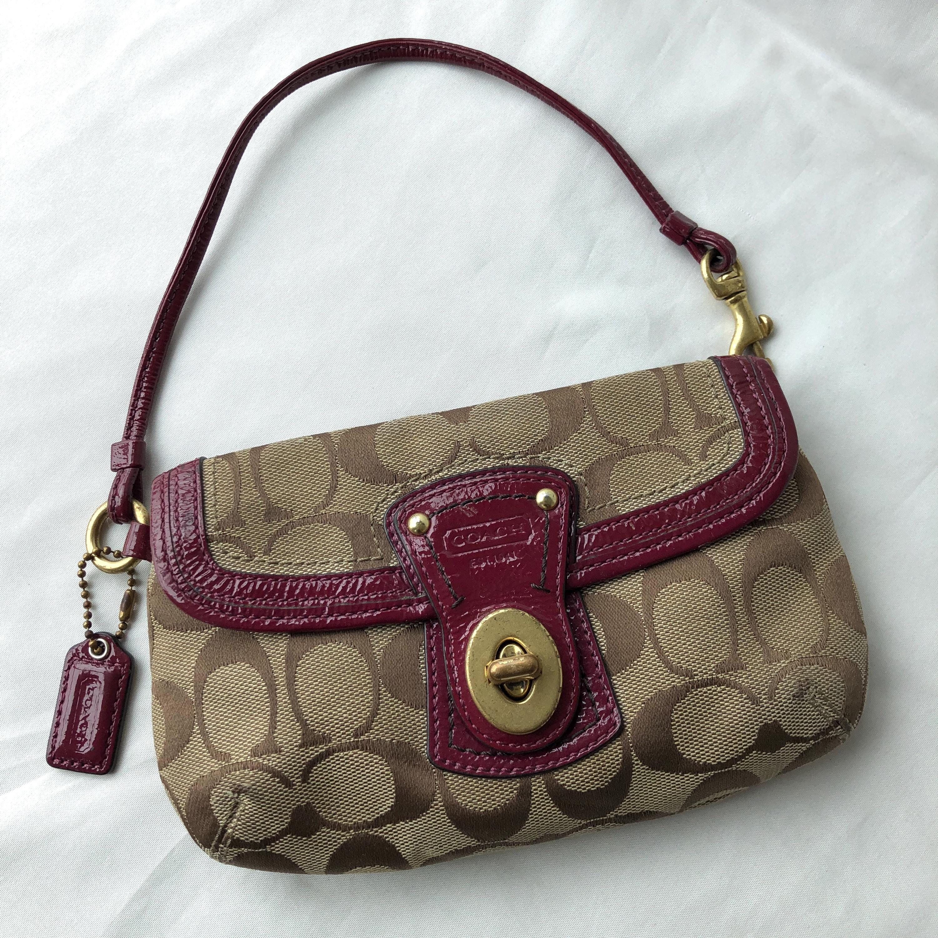 Coach Legacy Turn Lock Wristlet Brown Signature Canvas