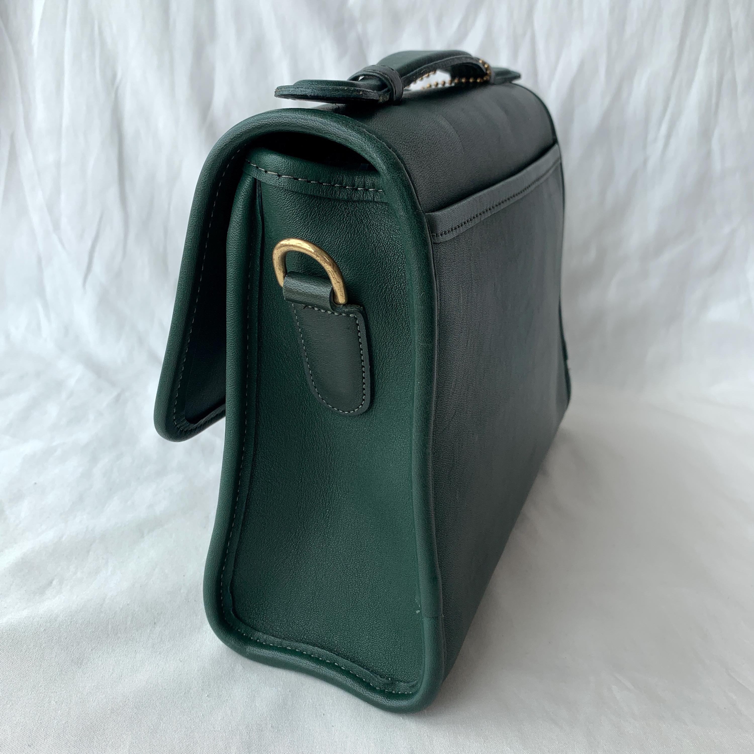 Vintage Coach Court Bag 9870 Bottle Green Leather Made in USA 1994
