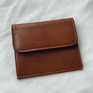 Coach Vintage British Tan Brown Couro Pequena Aba Fina Carteira Porta-moedas SLG