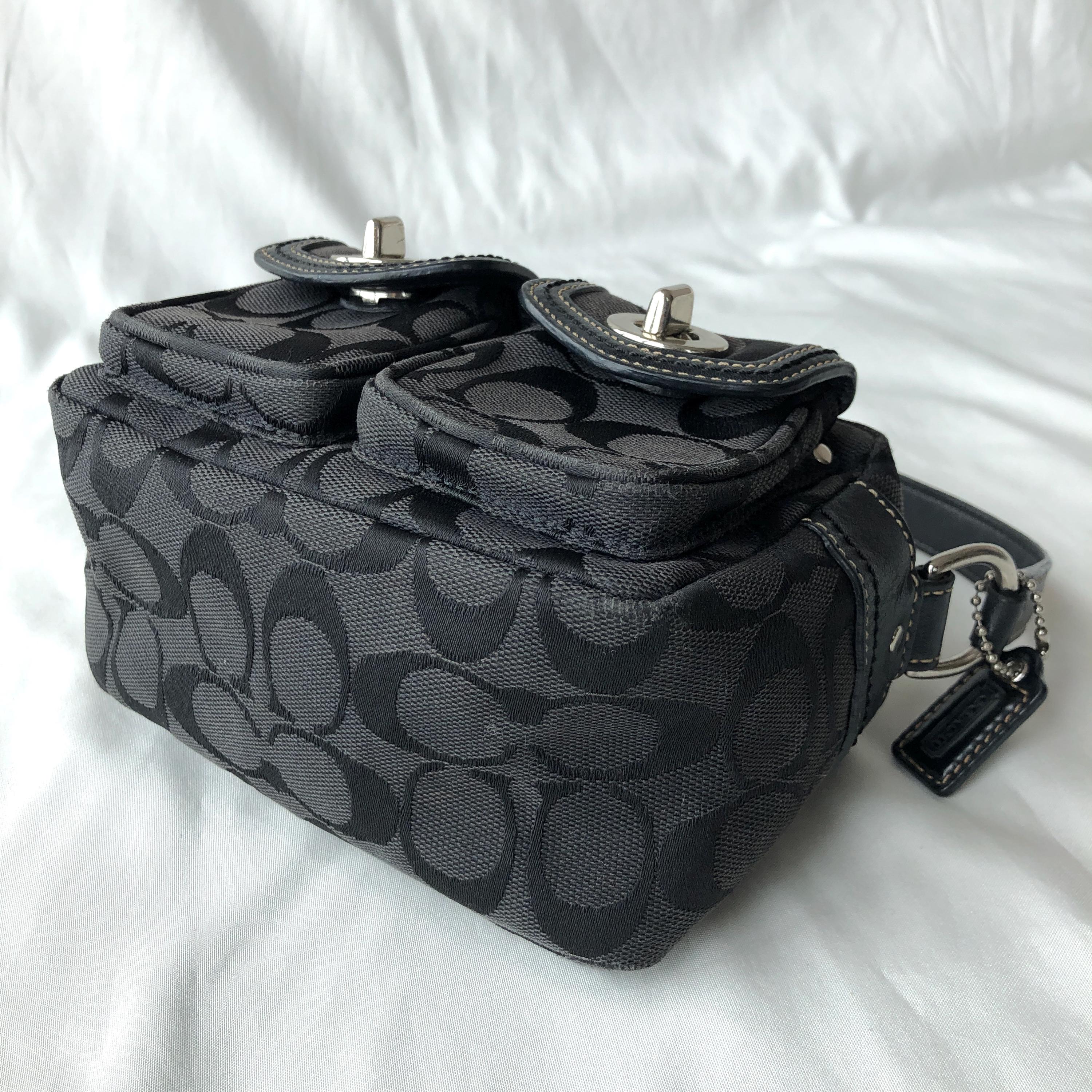 Vintage Coach Legacy Black Signature Canvas Mini Bag Double