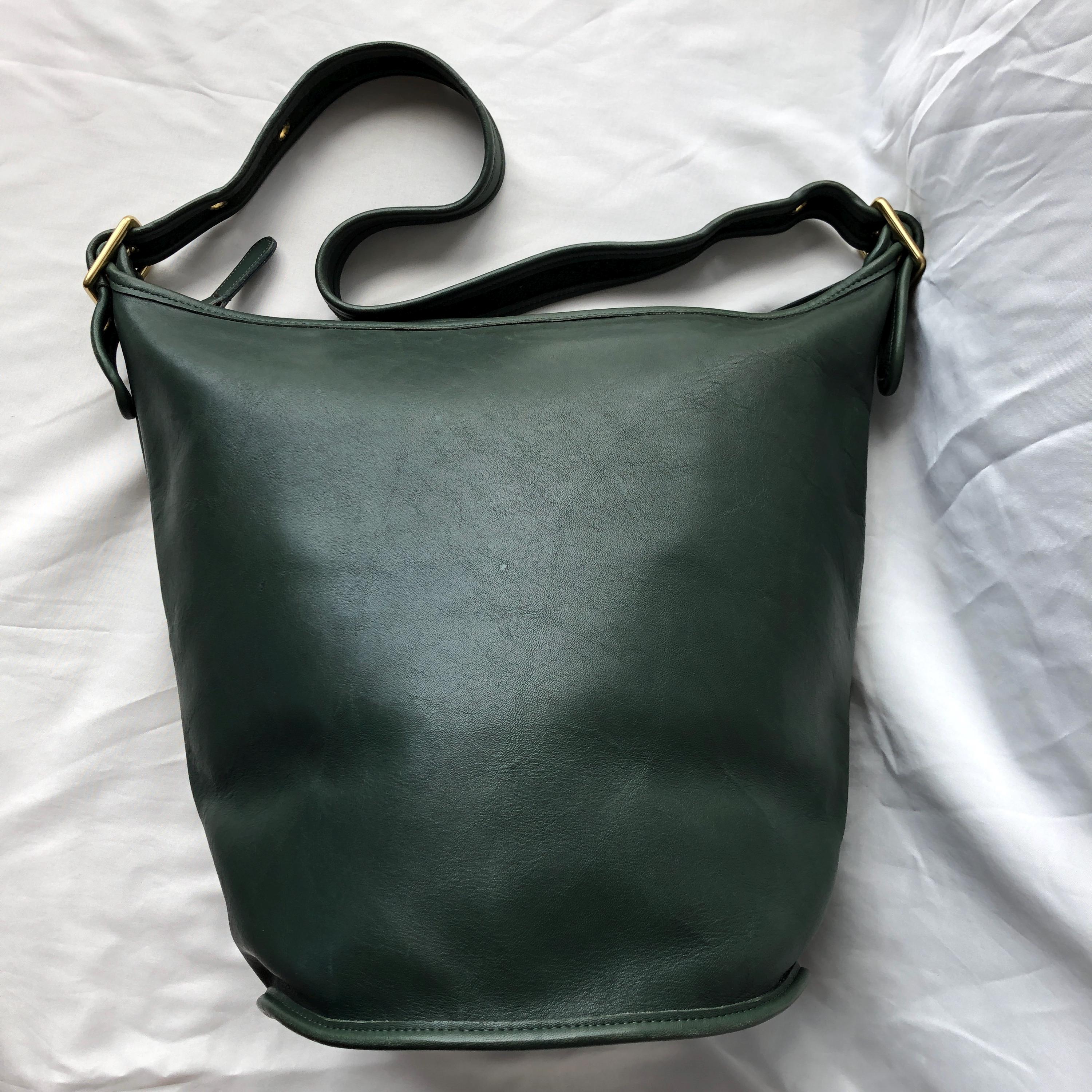 極美品 Rare Coach Duffle Sac XL Lime Green COACH Vintage XL Duffle Feed Sac Large Bucket Bag in Rare Leaf