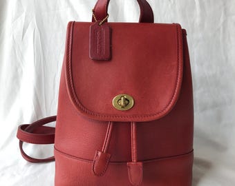 バッグ 00s old coach 9960 turnrock backpack red Vintage COACH Backpack Bag Leather Turn Lock Red 9960 Used | eBay