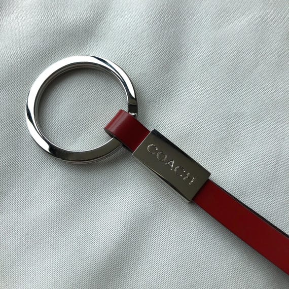Vintage Coach Red Leather Key Fob Bag Charm With Box Keyring